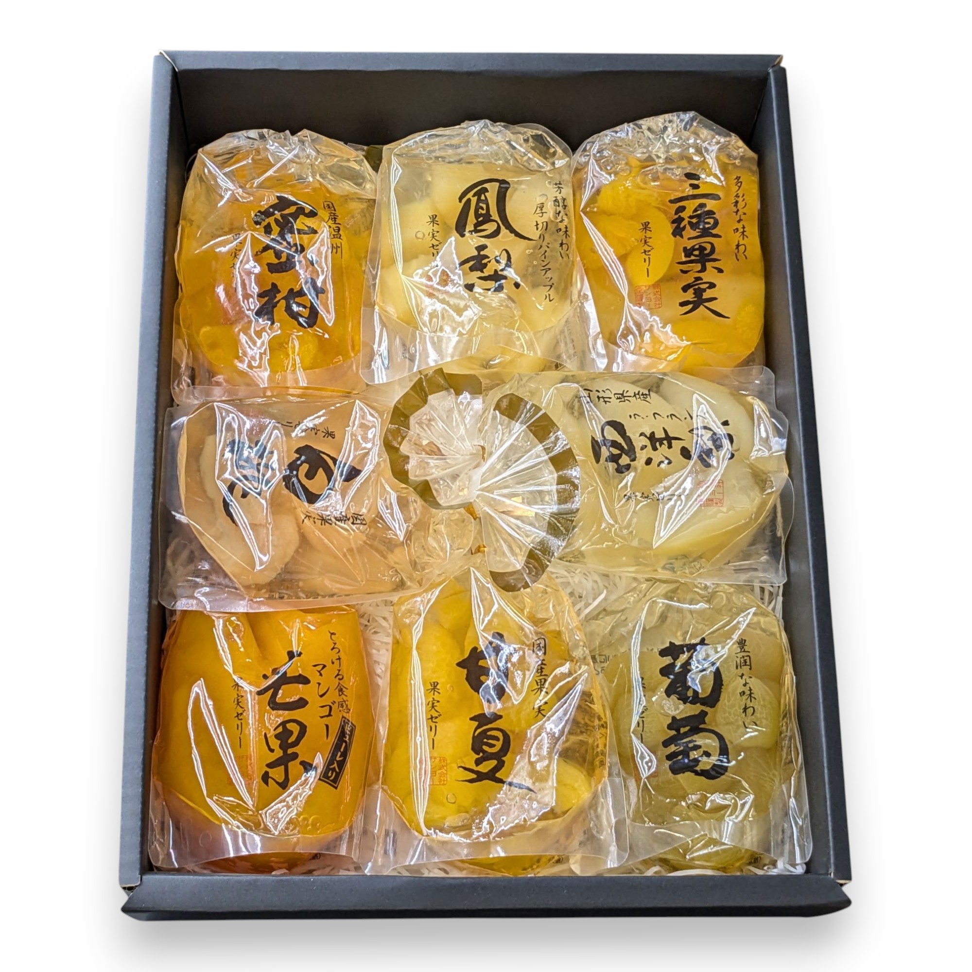 5900円【税・送料込み】御供用特選フルーツ果肉入りゼリー8種化粧箱詰め合わせ:お供え 御供物 法事 御霊前 御仏前 お盆 お彼岸 お命日 ペット葬 ペット供養